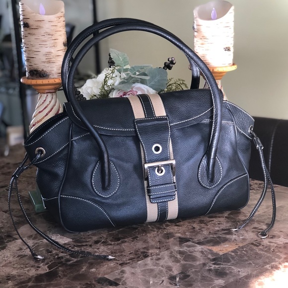 Prada Handbags - AUTH Prada Vitello Black Leather Daino Stripe EXC